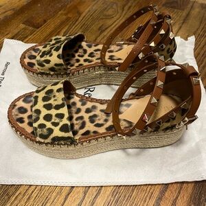 Valentino Garavani Animal Print Espadrilles with Tan Studded Straps
